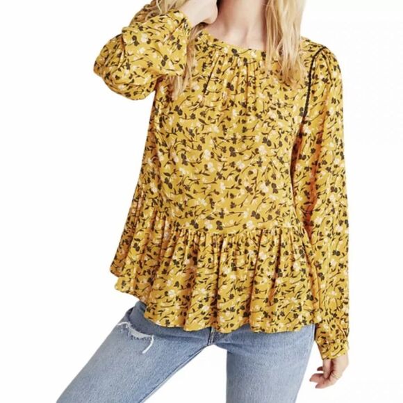 EUC Anthropologie Maeve Yellow Floral Print Boho Peasant Blouse Small - Picture 1 of 8